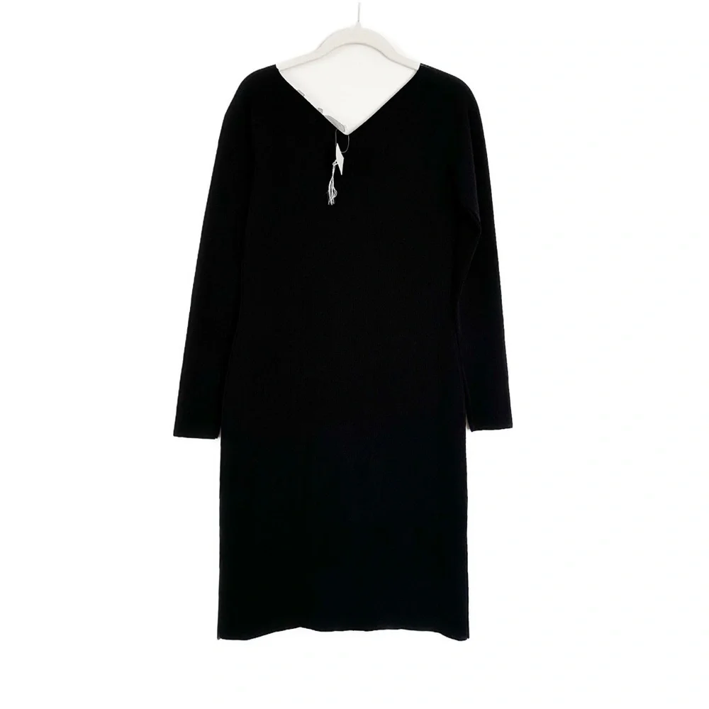 Vince Ribbed V-neck Long Sleeve Midi Dress Black Size Small NWT